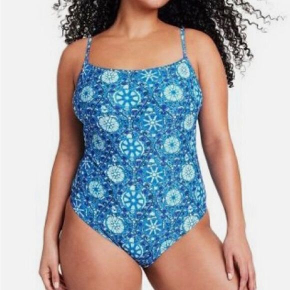 Rhode Target Zinnia Floral Print Medium Coverage One Piece Swimsuit Blue XL NWT - Picture 1 of 7